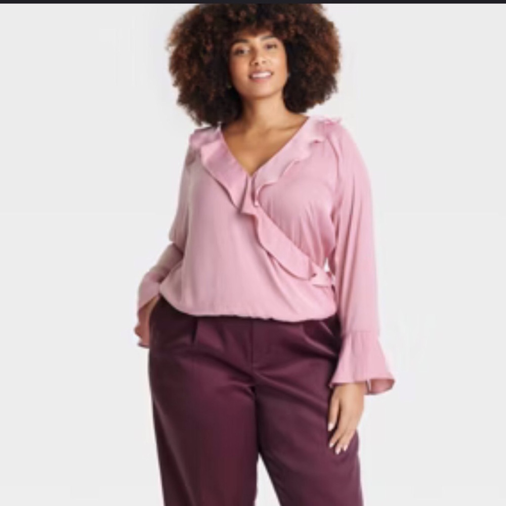 A New Day Women's Flounce Long Sleeve V-Neck Ruffle Wrap Blouse